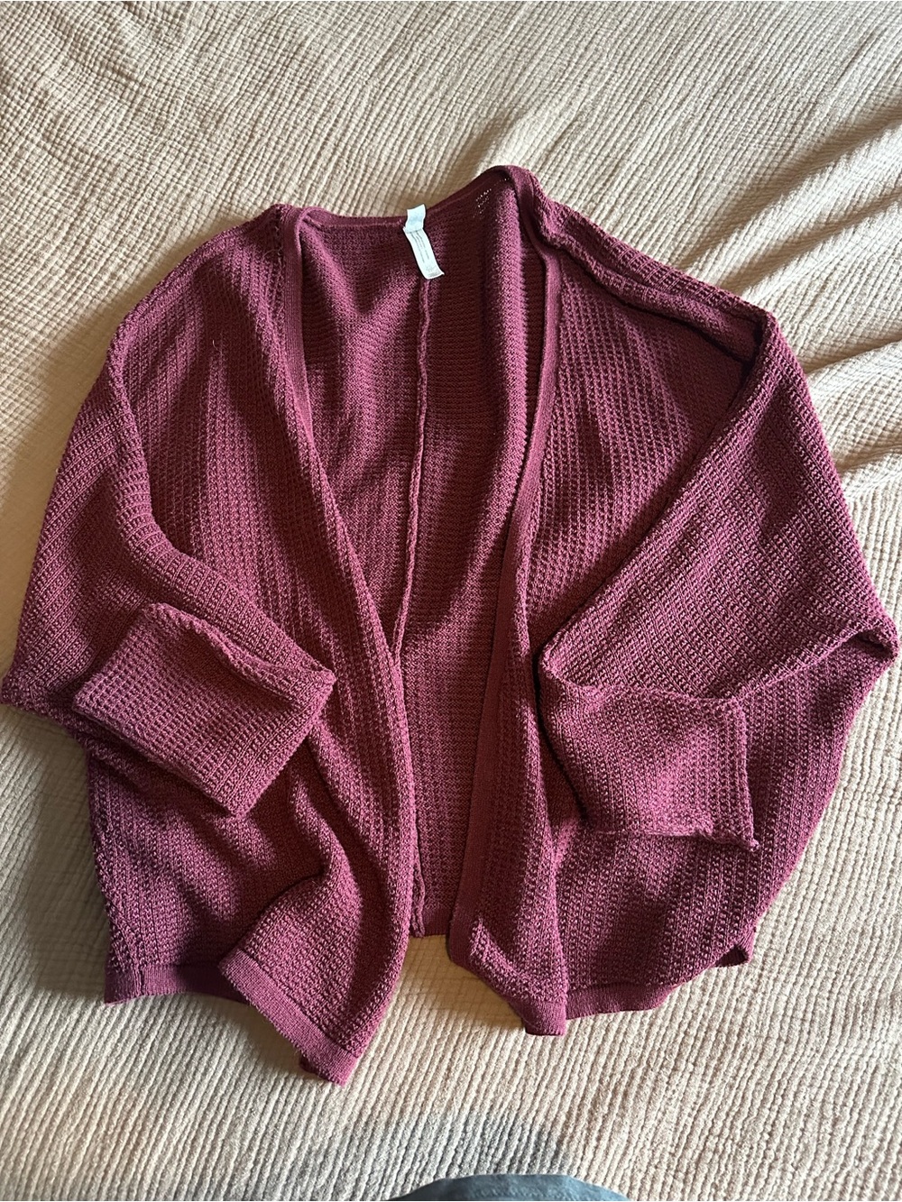 Bethany Mota Open-Front Knit Cardigan - Wine